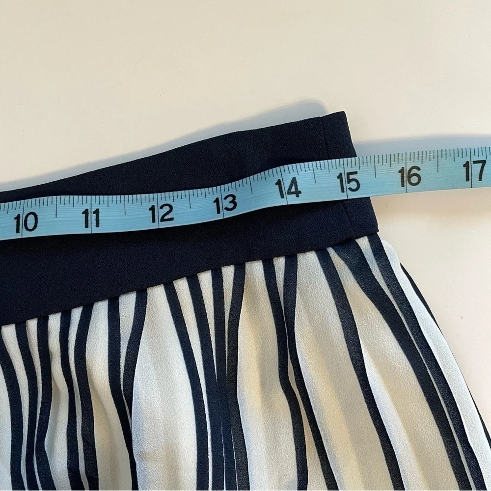 J. Crew Sunburst Chiffon Pleated Navy Blue & White Stripe Skirt B8227 Size 4